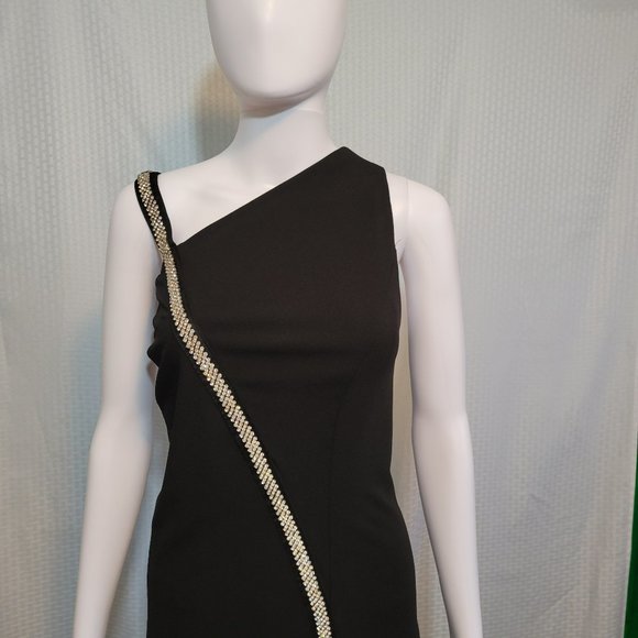 TORRID SPECIAL OCCASION BLACK CREPE RHINESTONE SLIT GOWN, SIZE: 16 - Picture 2 of 9